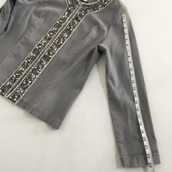 Draper's & Damon's Womens M Stretch Denim Jacket Bead Embellishments Crew Neck - Picture 13 of 14